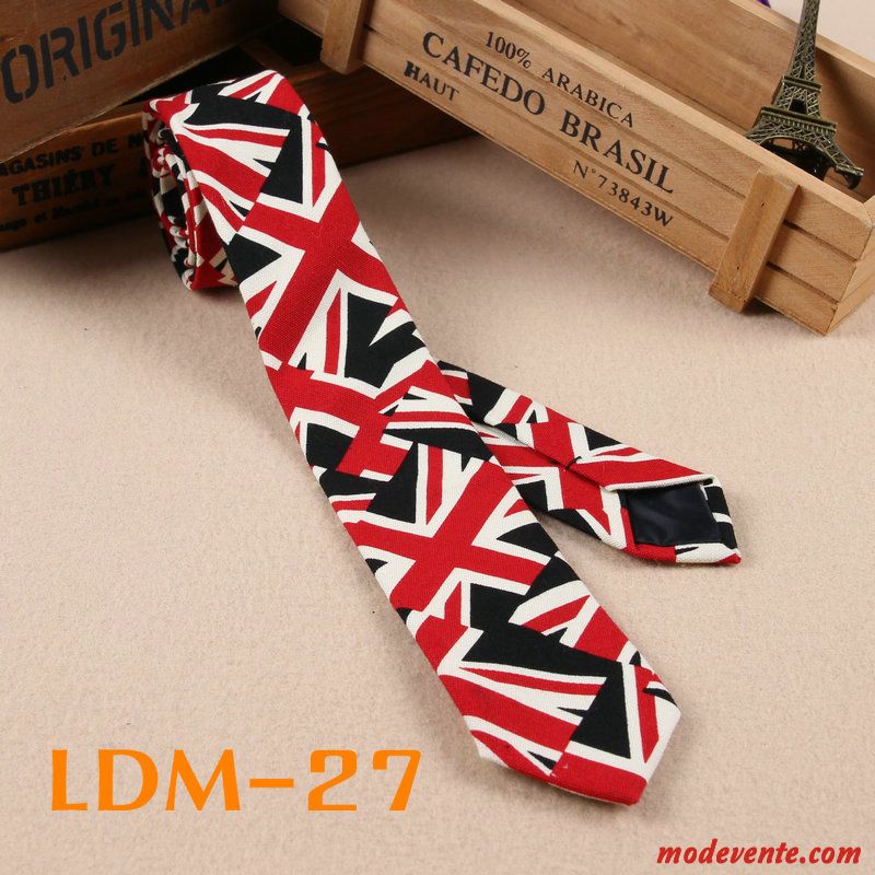 Cravate Homme Le Marié Britanique Mode Étroit Lin Tendance Impression Coloré