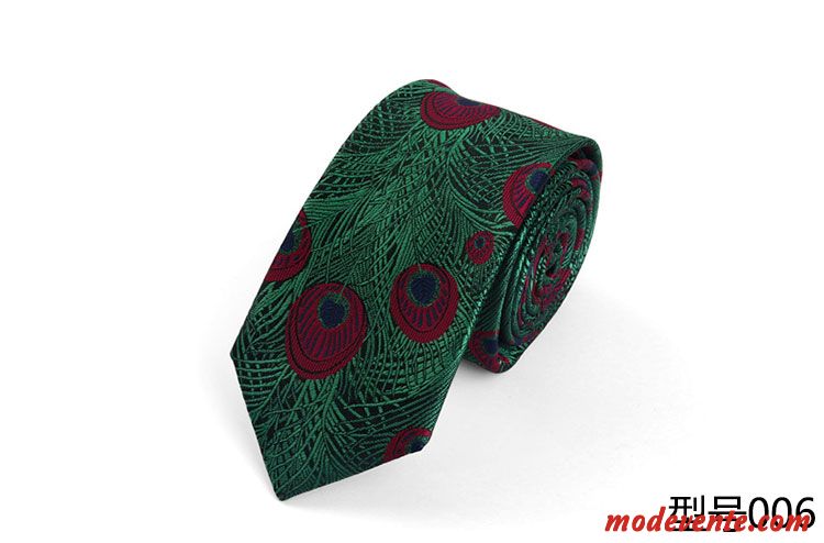 Cravate Homme Étroit 6cm Rétro Paon Mode Modèle Bordeaux Vert Jaune