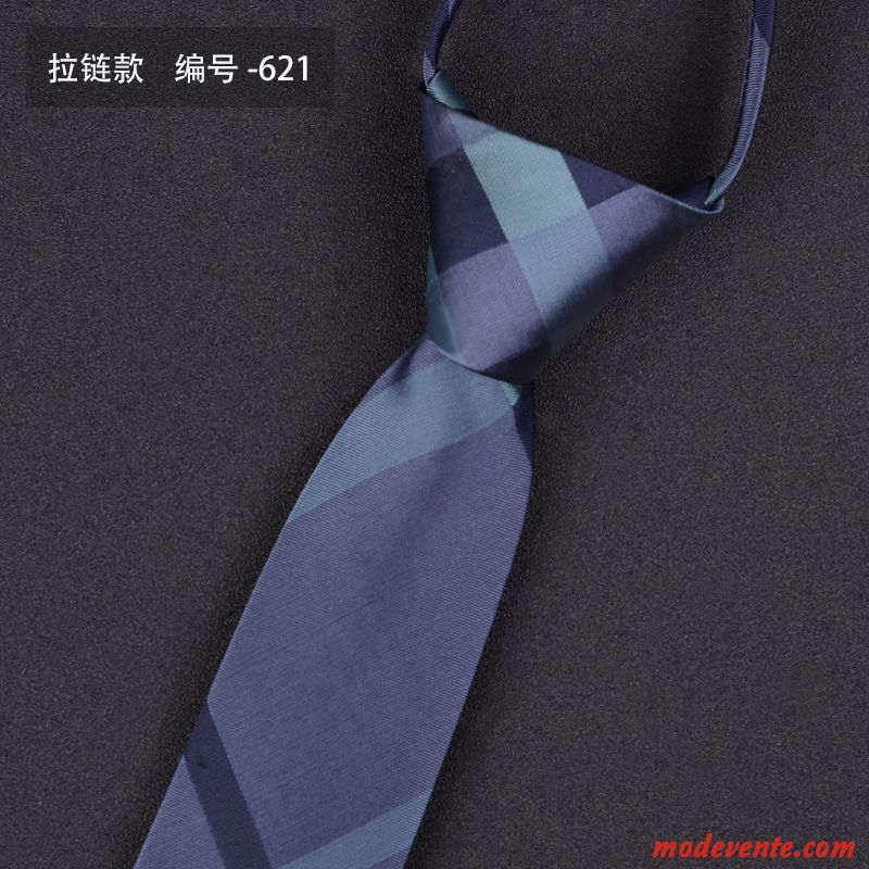 Cravate Homme Étroit Paresseux Mode Treillis Petit Fermeture Éclair Bleu