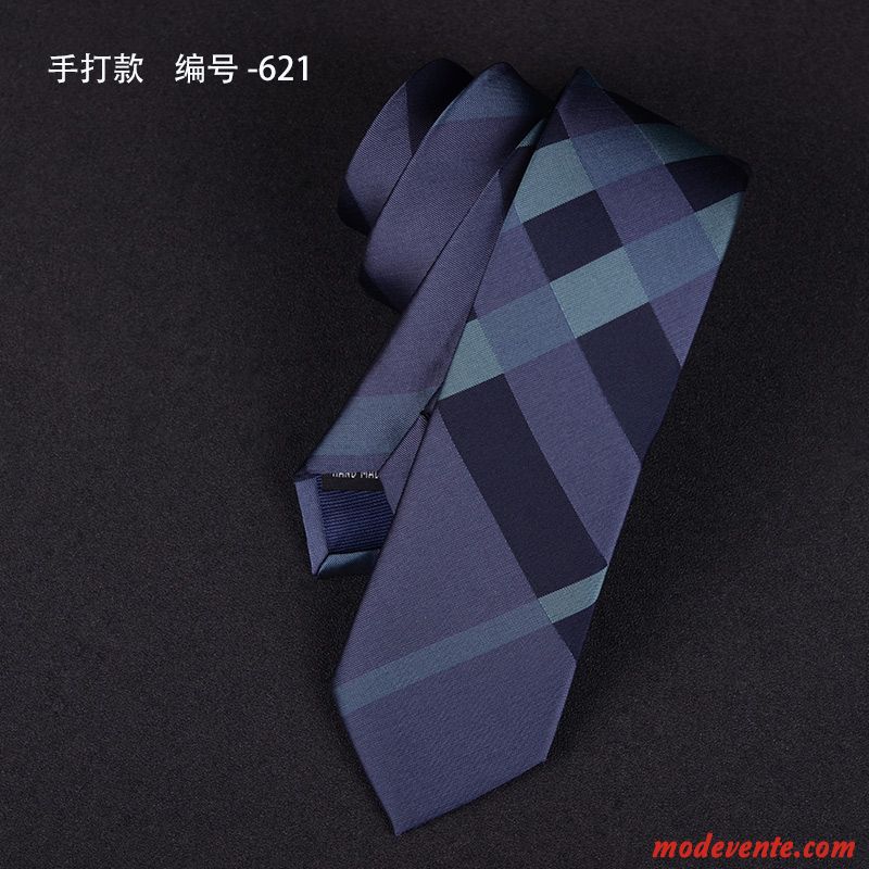 Cravate Homme Étroit Paresseux Mode Treillis Petit Fermeture Éclair Bleu
