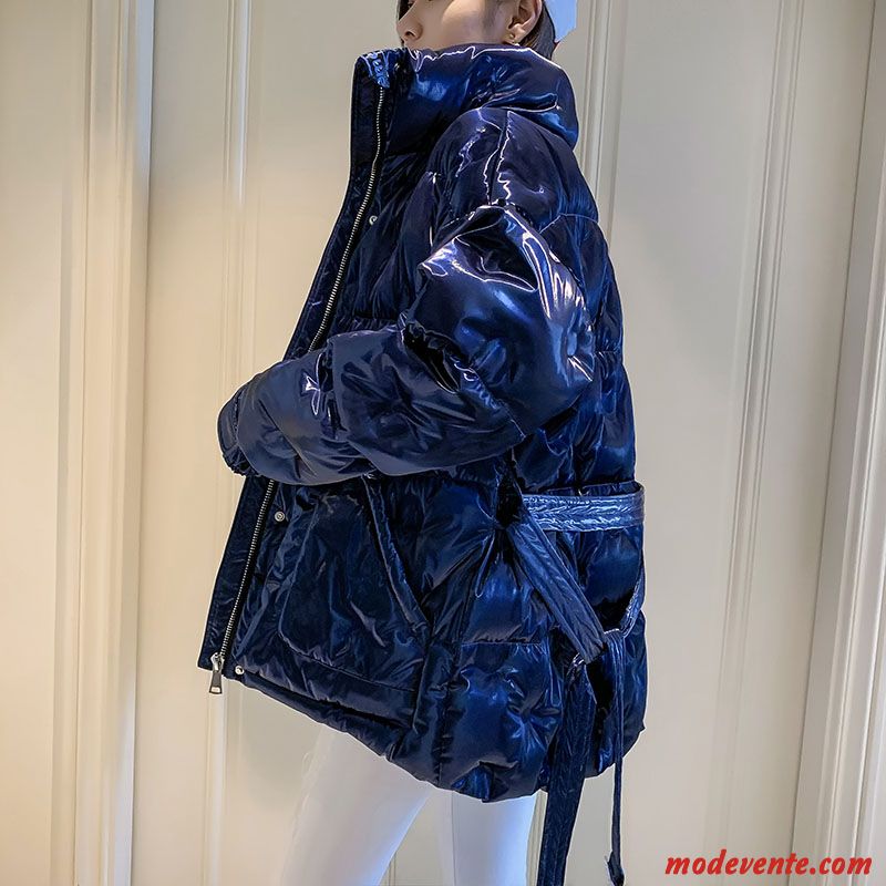 Doudoune Femme Cargo Tendance Manteau Vêtements D'hiver Nervurées Court Bleu