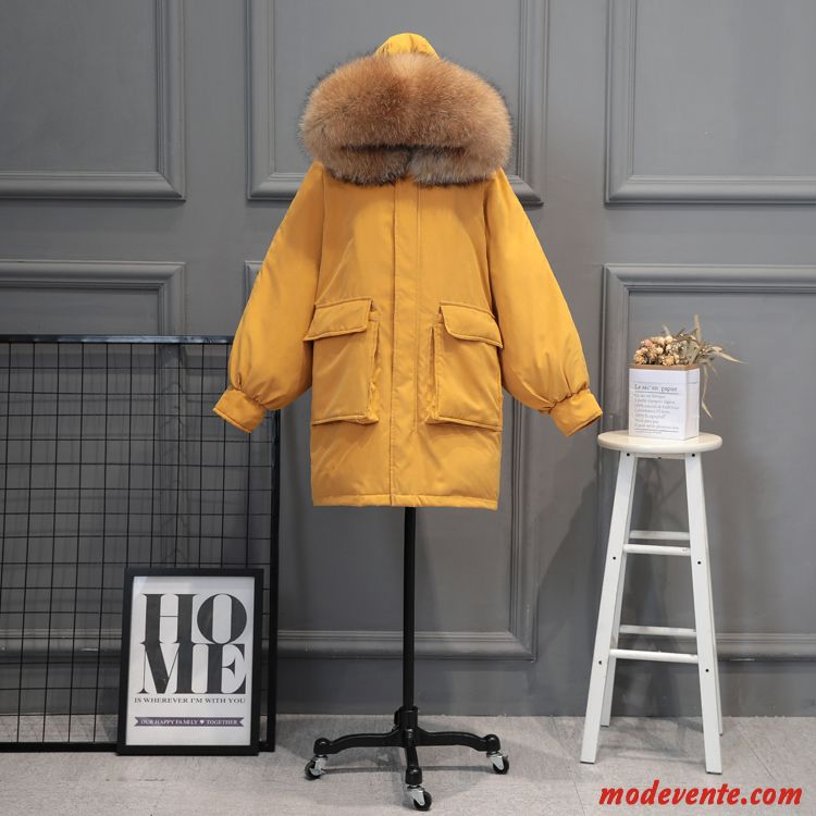 Doudoune Femme Mode Longue Tendance Épaissir Hiver Cuir Suède Jaune