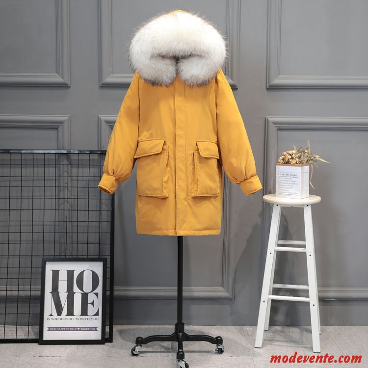 Doudoune Femme Mode Longue Tendance Épaissir Hiver Cuir Suède Jaune