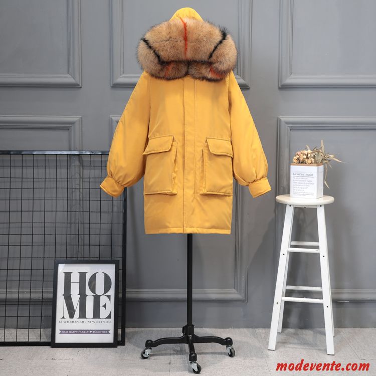 Doudoune Femme Mode Longue Tendance Épaissir Hiver Cuir Suède Jaune