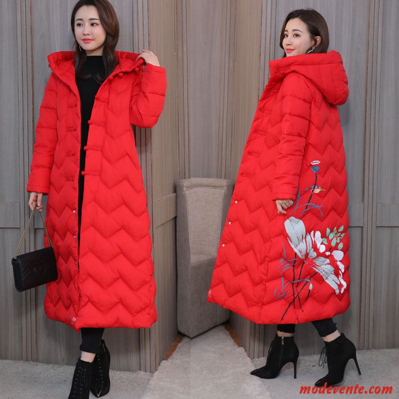 Doudoune Femme Offre Spéciale Anti-saison Hiver Longue Rétro Maman Impression Rouge