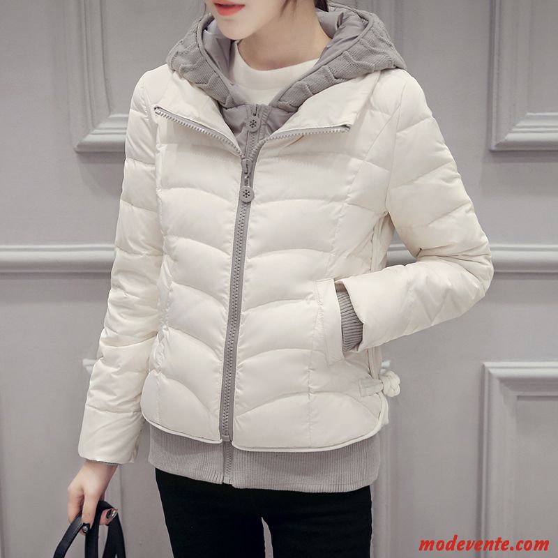 Doudoune Femme Simple Hiver Longues Court Capuche Tempérament Pure Blanc