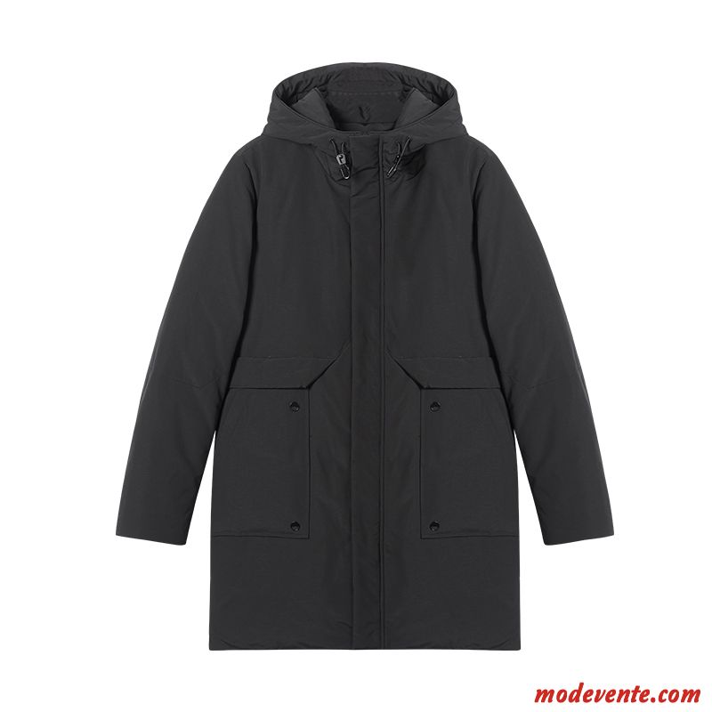 Doudoune Homme Anti-saison Matelassé Manteau Longue Ente Unten Capuche Blanc Noir