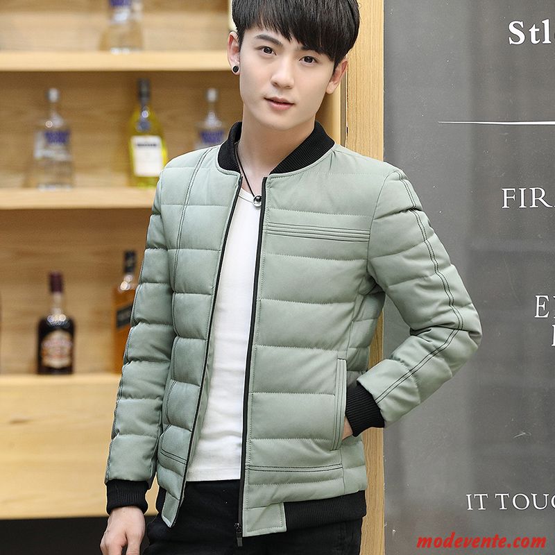 Doudoune Homme Beau Veste En Coton Tendance Slim Hiver Matelassée Vert