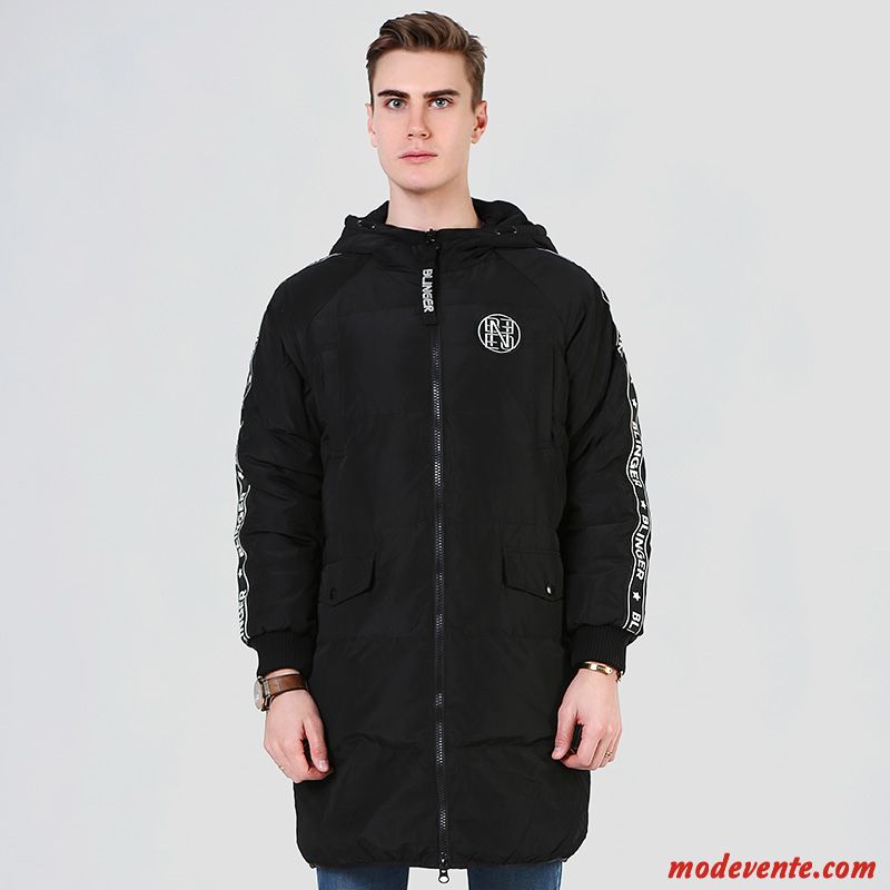 Doudoune Homme Capuche Mode Personnalité Longue Anti-saison Pure Noir