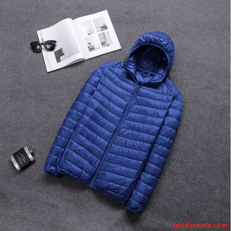 Doudoune Homme Tendance Clearance À Vendre Léger Capuche Court Anti-saison Bleu