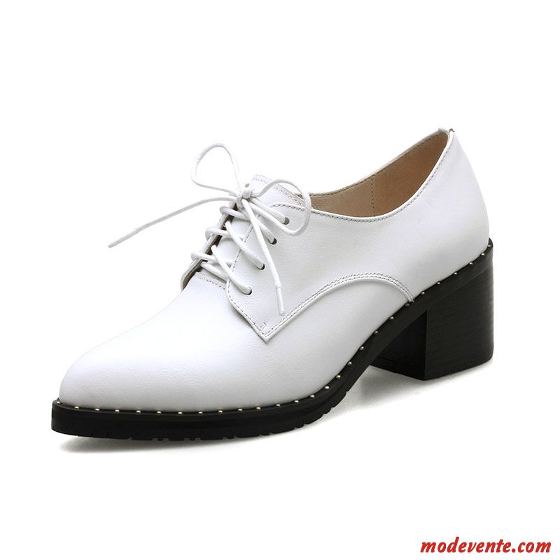 Escarpins Femme Cuir Véritable Talons Hauts Pointe Pointue Mode Décontractée Rivet Blanc Foncé