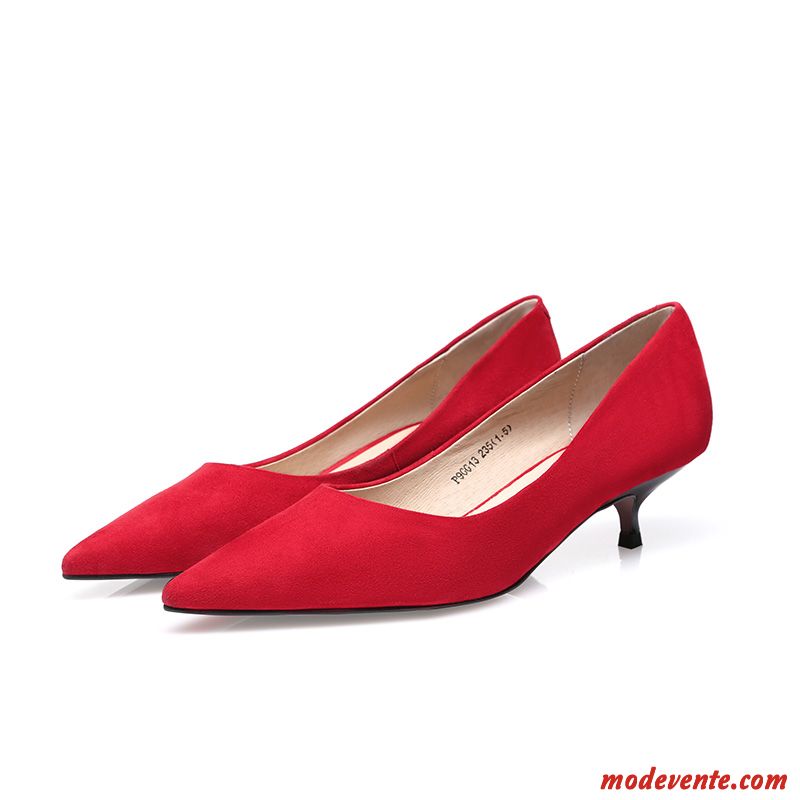 Escarpins Femme Pointe Pointue Délavé En Daim Talon Moyen Talons Hauts Printemps Derbies Noir Rouge