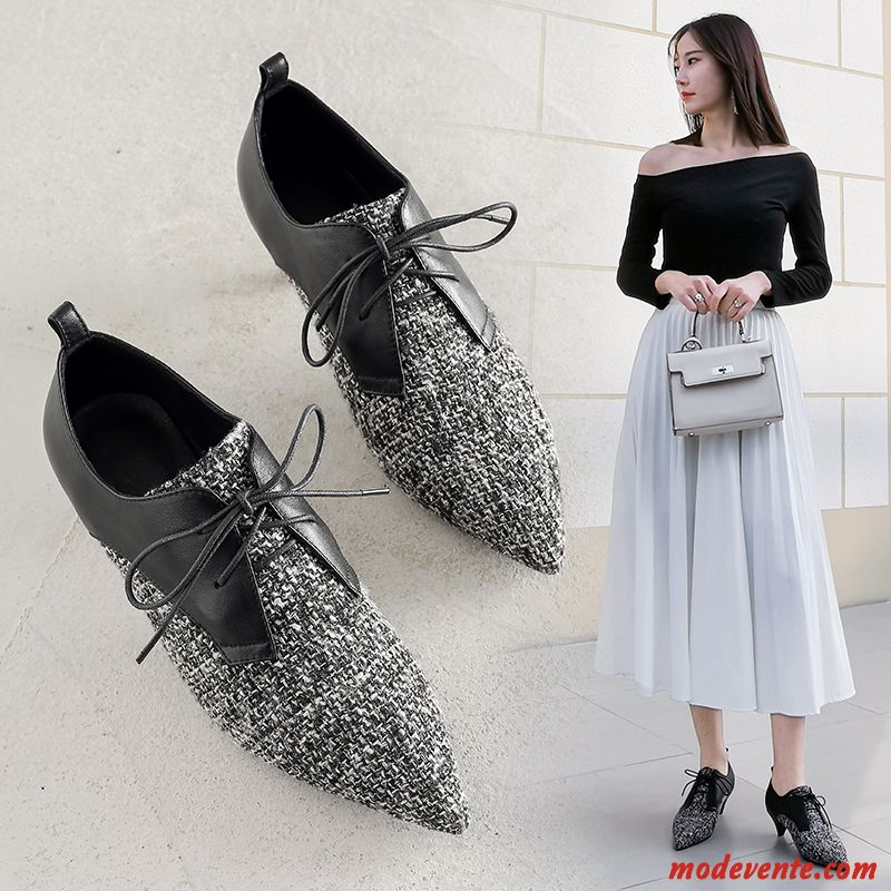 Escarpins Femme Rétro Laçage Derbies Printemps Fleur Cuir Véritable Blanc Foncé