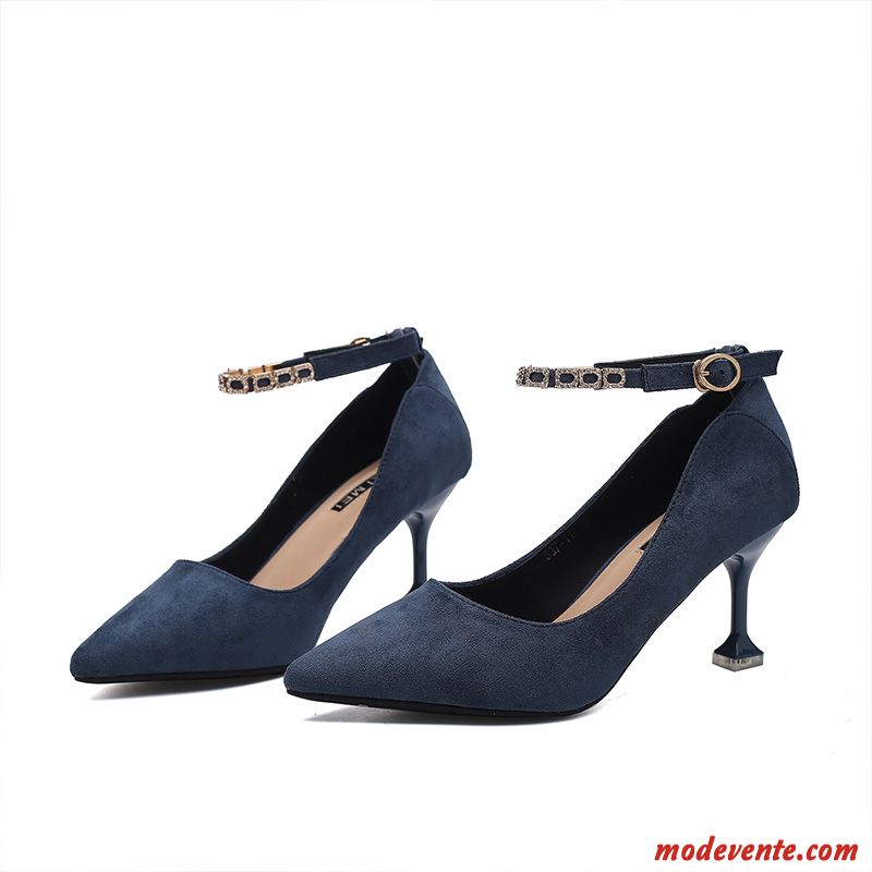 Escarpins Femme Suède Tous Les Assortis Talon Moyen Printemps Derbies Minces Bleu Noir Clair