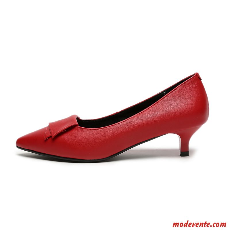 Escarpins Femme Talon Moyen L'automne Derbies Chaussures En Cuir Printemps Cuir Véritable Rouge Clair