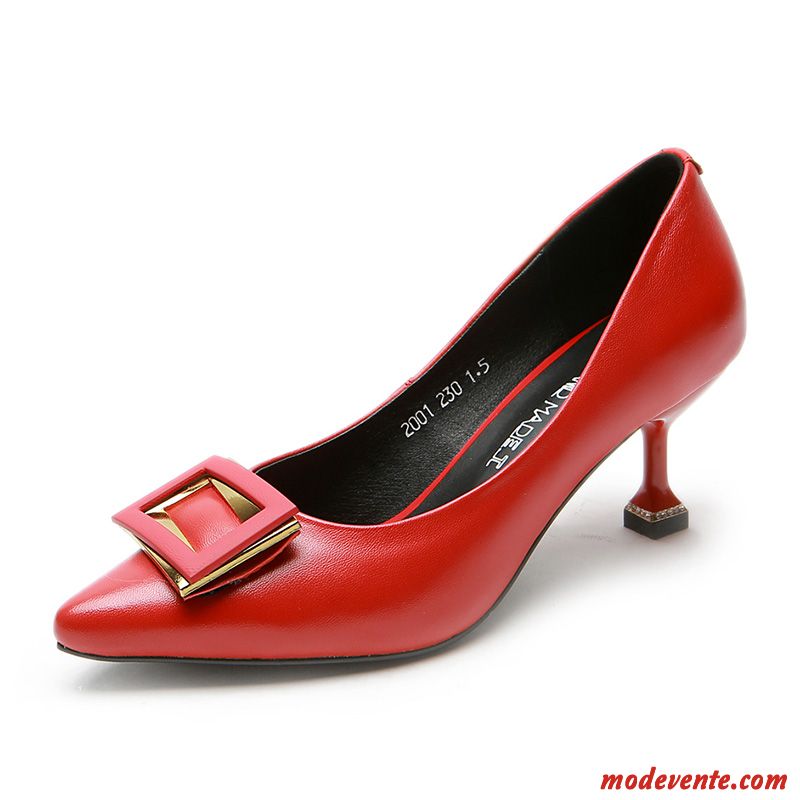 Escarpins Femme Talon Moyen L'automne Derbies Chaussures En Cuir Printemps Cuir Véritable Rouge Clair