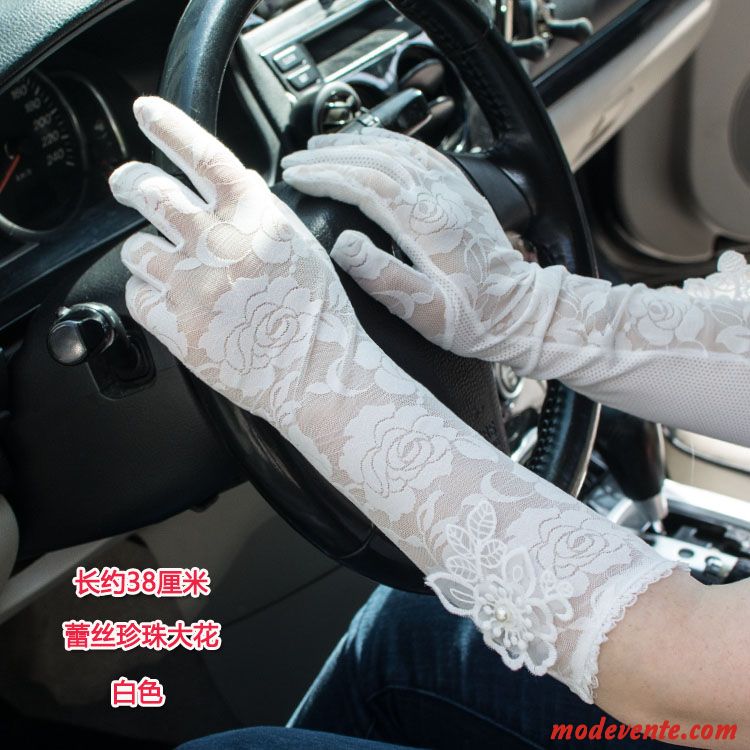 Gant Femme Mince Crème Solaire Balade Été Perle Conduire Blanc