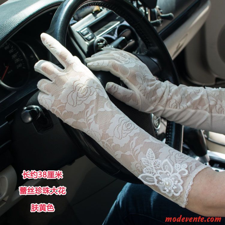 Gant Femme Mince Crème Solaire Balade Été Perle Conduire Blanc