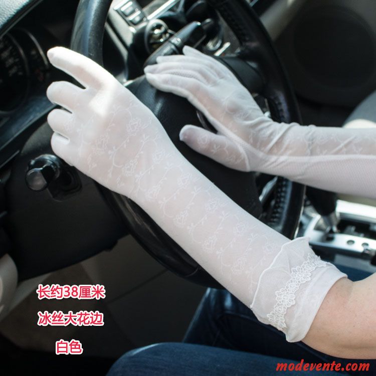 Gant Femme Mince Crème Solaire Balade Été Perle Conduire Blanc