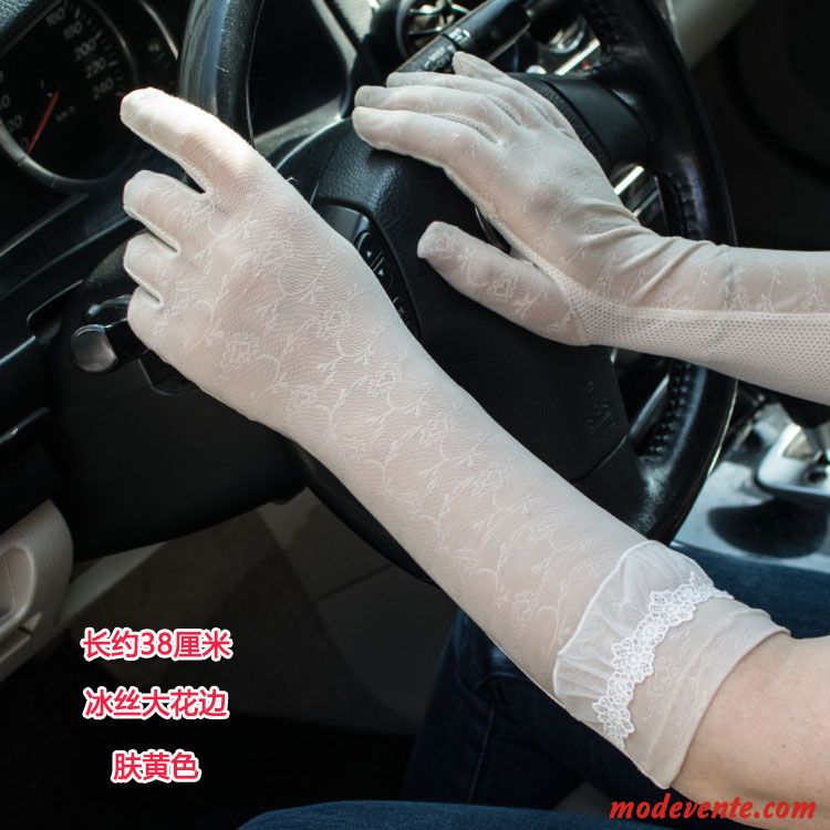 Gant Femme Mince Crème Solaire Balade Été Perle Conduire Blanc