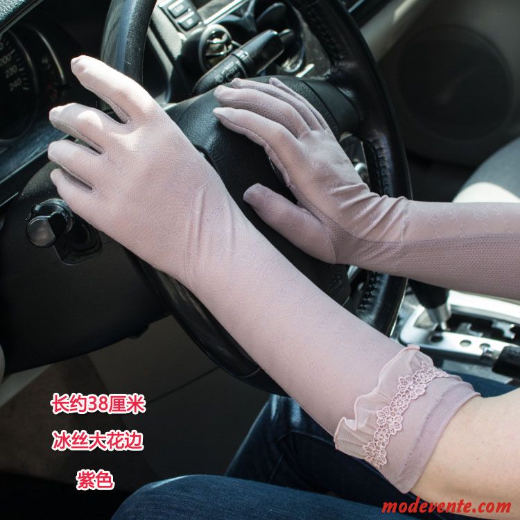 Gant Femme Mince Crème Solaire Balade Été Perle Conduire Blanc