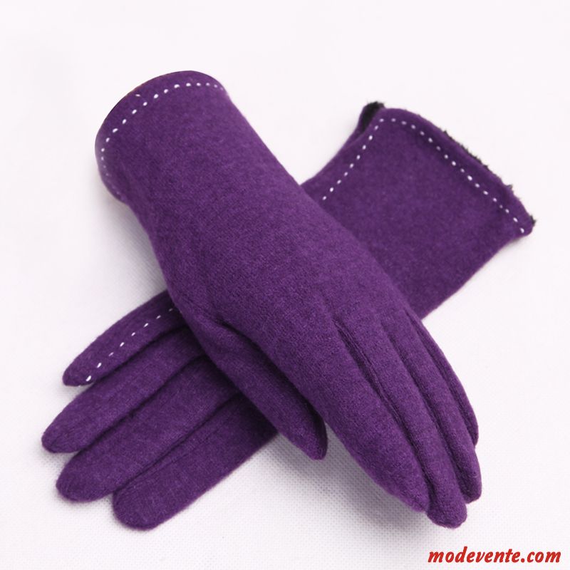 Gant Femme Étudiant Garder Au Chaud Mince Plus De Cachemire Dentelle Hiver Violet