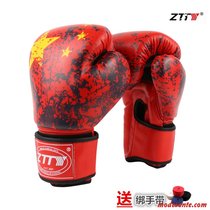 Gants Homme Adulte Femme Métier Entraînement Combat Boxe Rouge