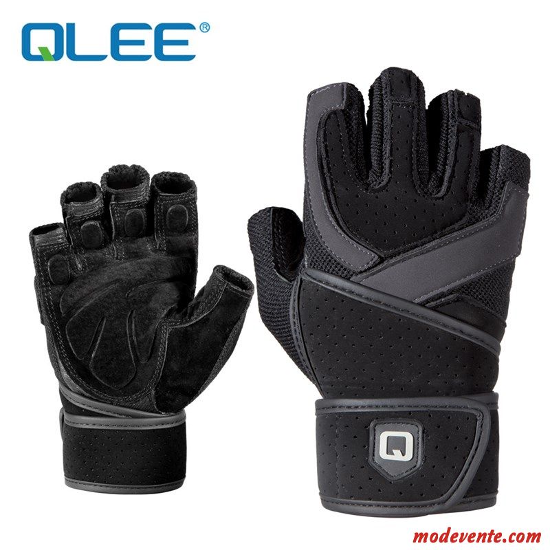 Gants Homme Aptitude Antidérapant Sport Femme Poignet Cuir Véritable Noir