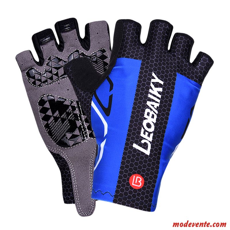 Gants Homme Balade Demi-doigt Femme Antidérapant Vélo Court Bleu