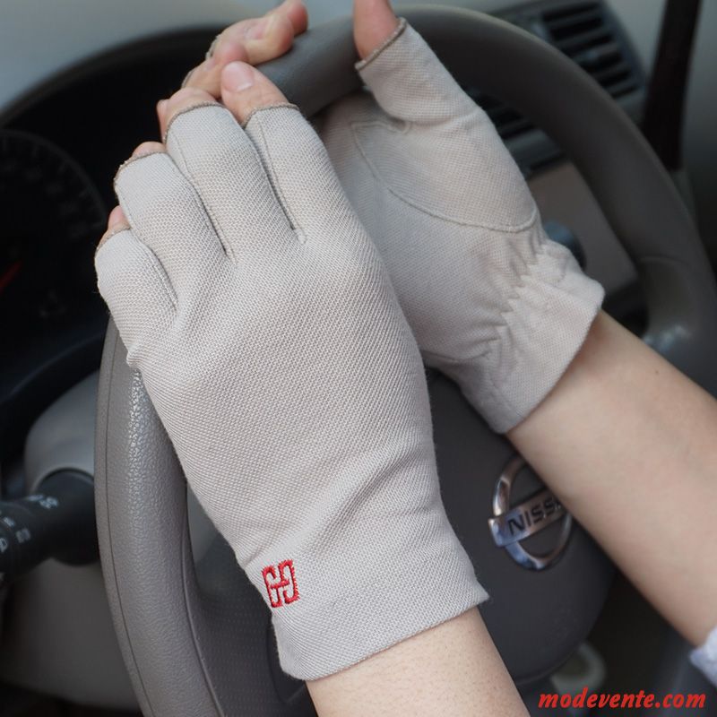 Gants Homme Conduire Crème Solaire Demi-doigt Court Paragraphe Transpiration Été Gris Clair