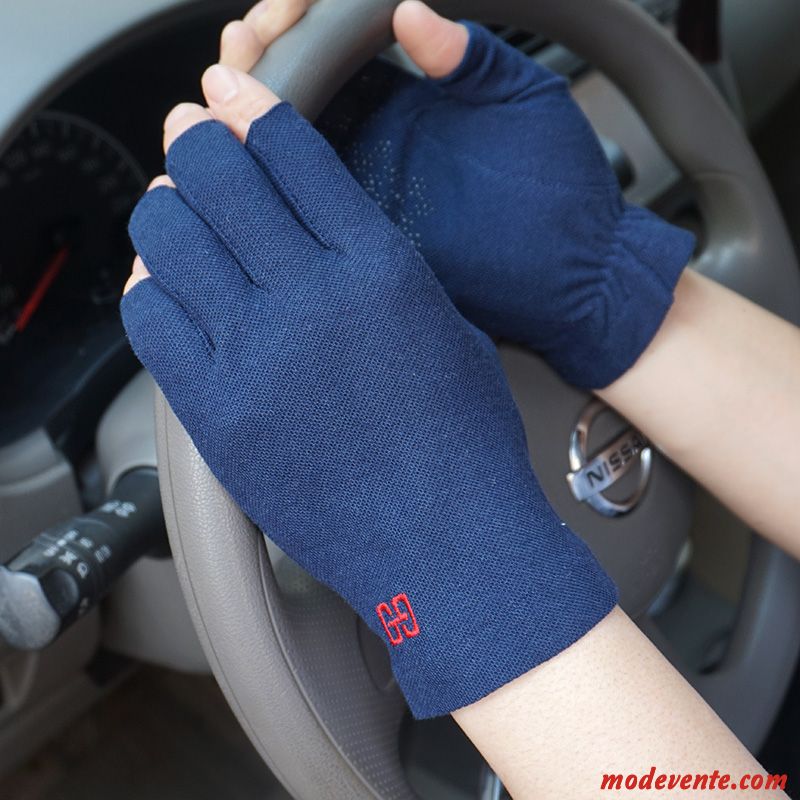 Gants Homme Conduire Crème Solaire Demi-doigt Court Paragraphe Transpiration Été Gris Clair