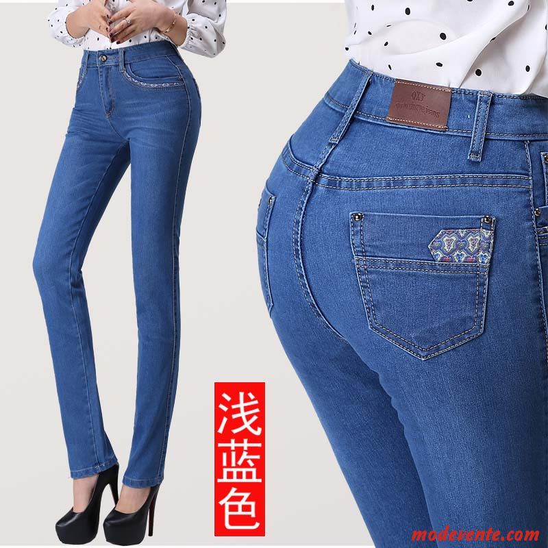 Jeans Femme Baggy Âge Moyen Maman Grande Taille L'automne Haute Cintrée Bleu Marin