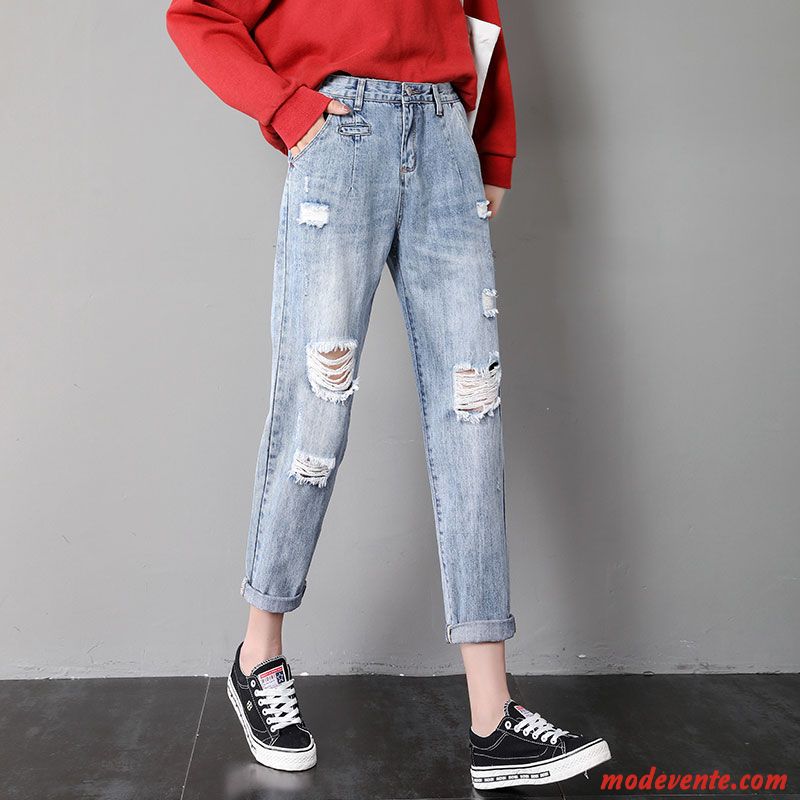 Jeans Femme Des Trous Jambe Droite Harlan Printemps Baggy Haute Cintrée Rouge