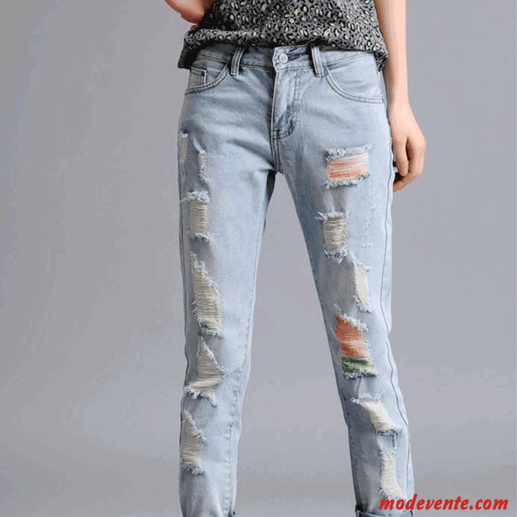 Jeans Femme Grande Taille Mince Printemps Des Trous Graisse Baggy Bleu