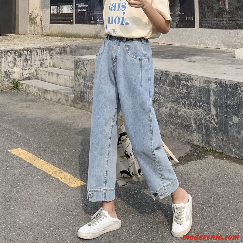 Jeans Femme Haute Cintrée Baggy Étudiant Jambe Droite L'automne Mince Bleu Gris