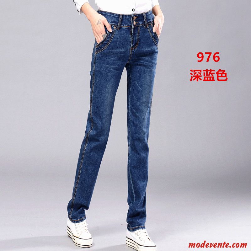 Jeans Femme Jambe Droite Hanche Tendance Décontractée Baggy Haute Cintrée Bleu