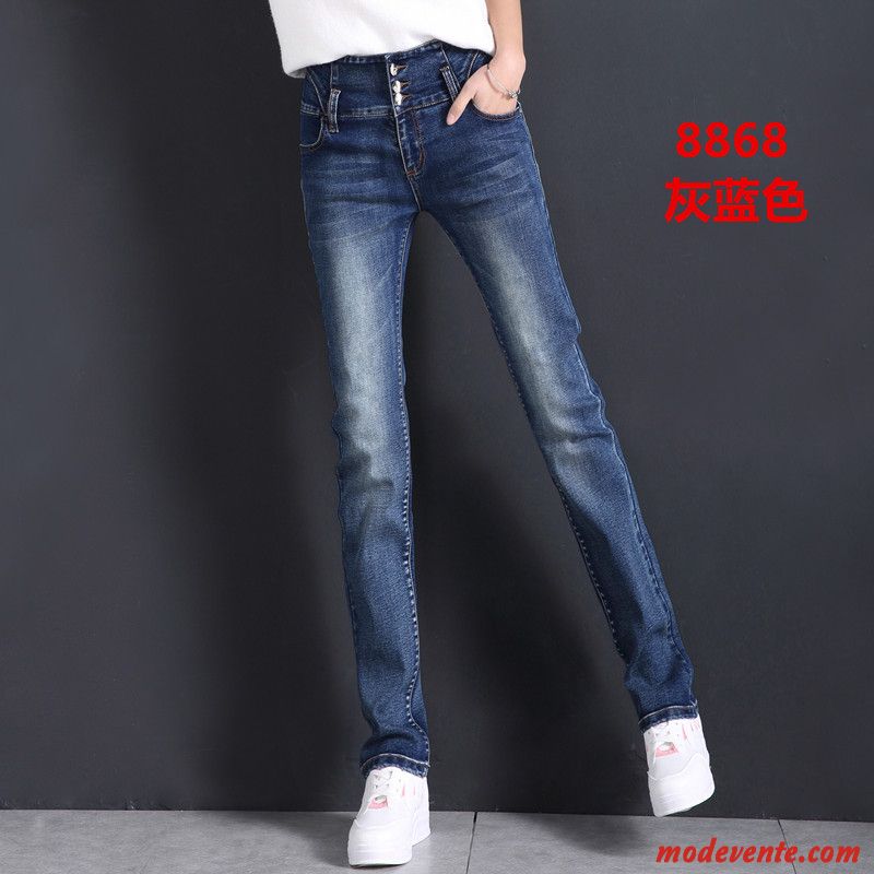 Jeans Femme Jambe Droite Hanche Tendance Décontractée Baggy Haute Cintrée Bleu