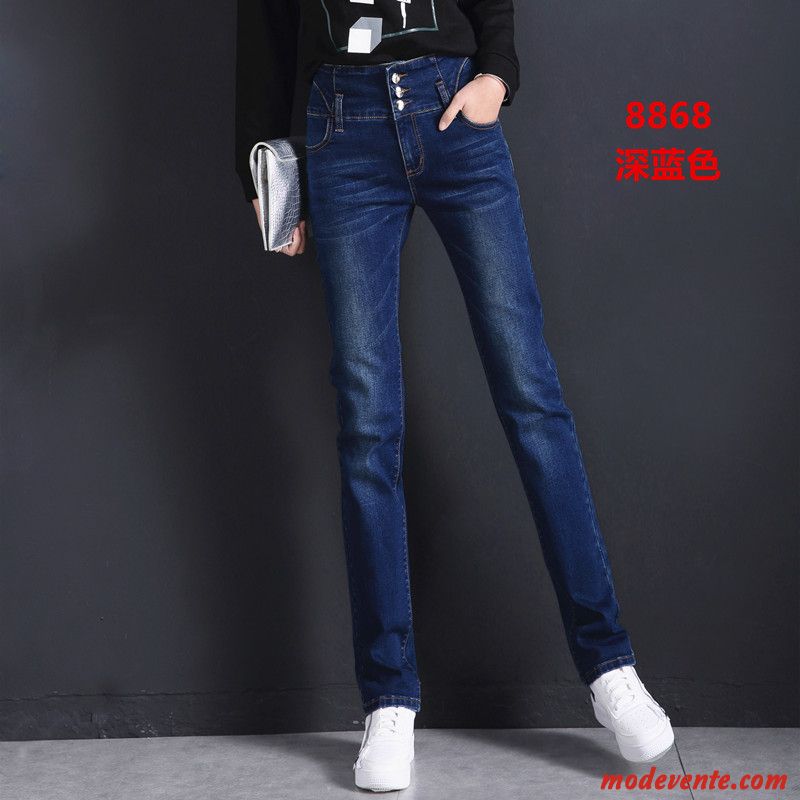 Jeans Femme Jambe Droite Hanche Tendance Décontractée Baggy Haute Cintrée Bleu