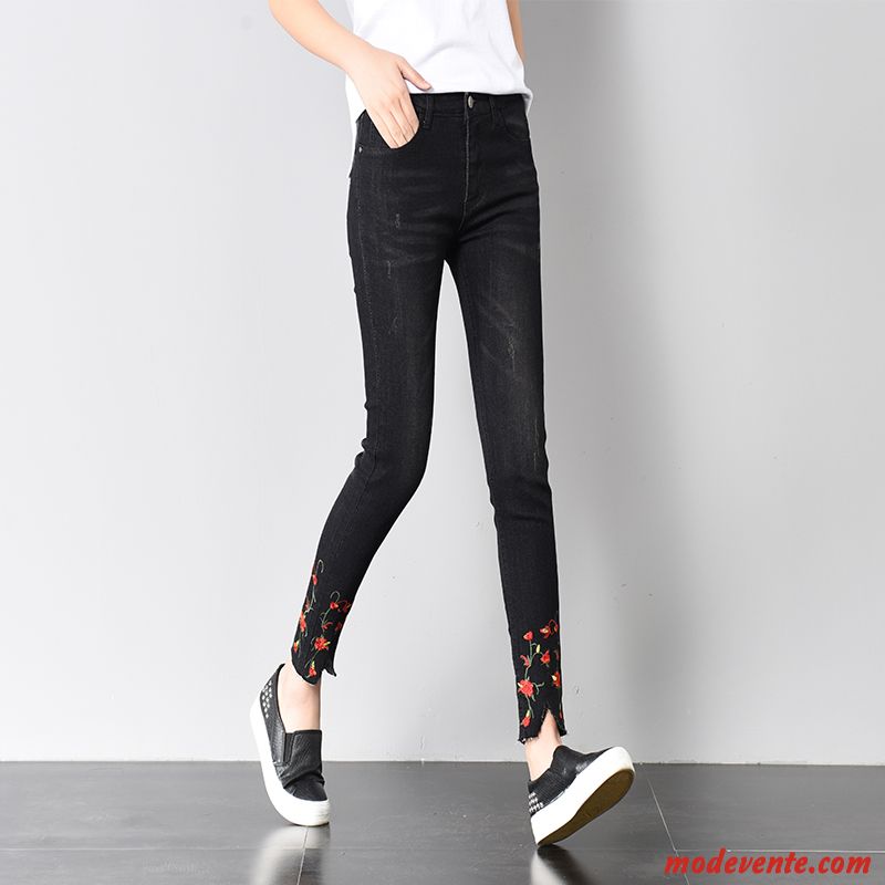 Jeans Femme L'automne Fleur Mince Printemps Collants Ultra Noir