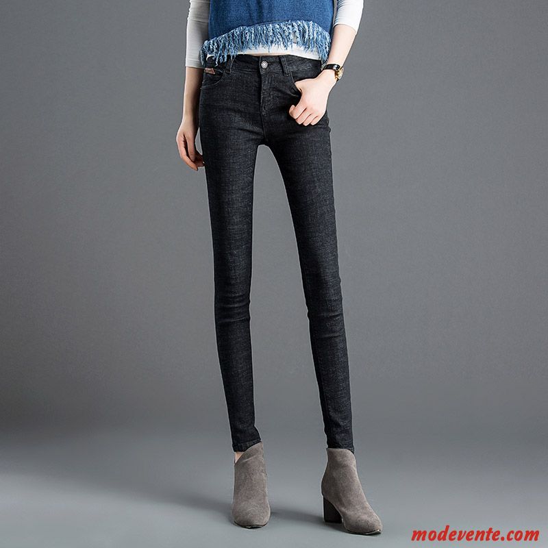 Jeans Femme Longue Moulant Maigre Haute Cintrée L'automne Printemps Bleu Marin