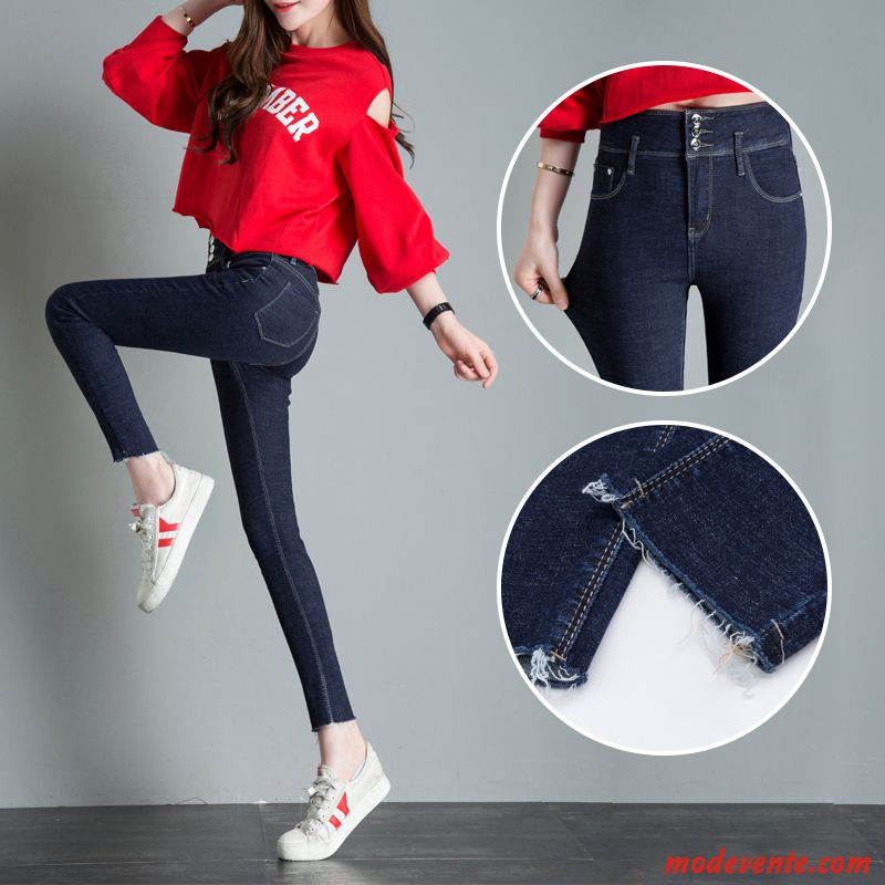 Jeans Femme Mince Pantalon Moulant Extensible L'automne Printemps Bleu Marin