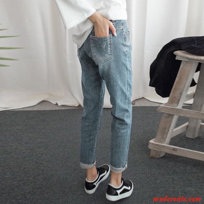 Jeans Femme Mince Printemps Haute Cintrée L'automne Été Baggy Bleu