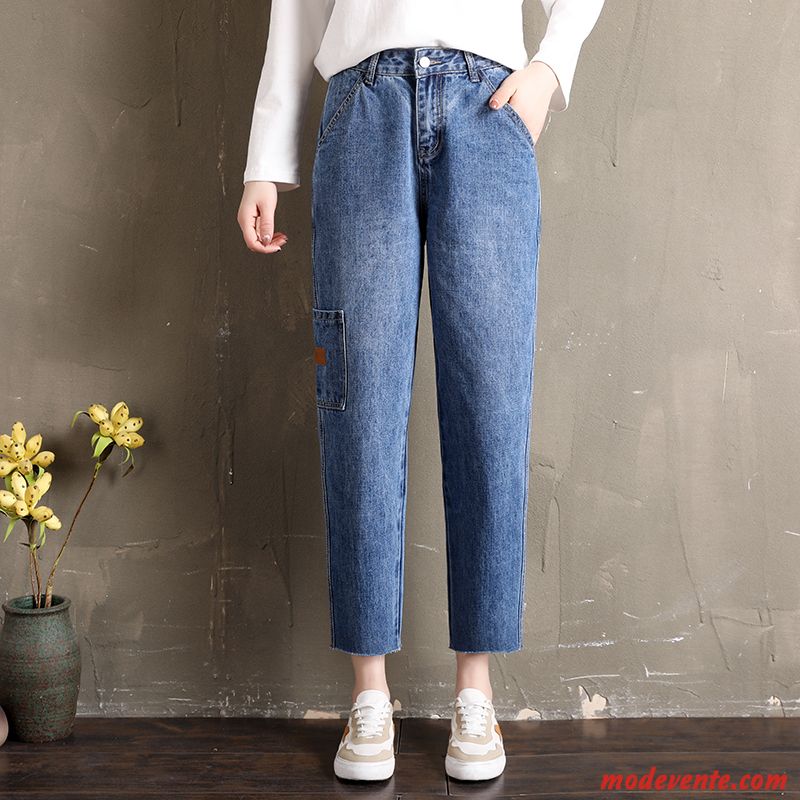 Jeans Femme Mince Rétro L'automne Baggy Jambe Droite Printemps Bleu Clair