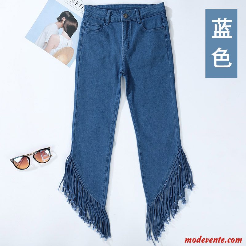 Jeans Femme Pantalon L'automne Grande Taille Mode Haute Cintrée Slim Bleu