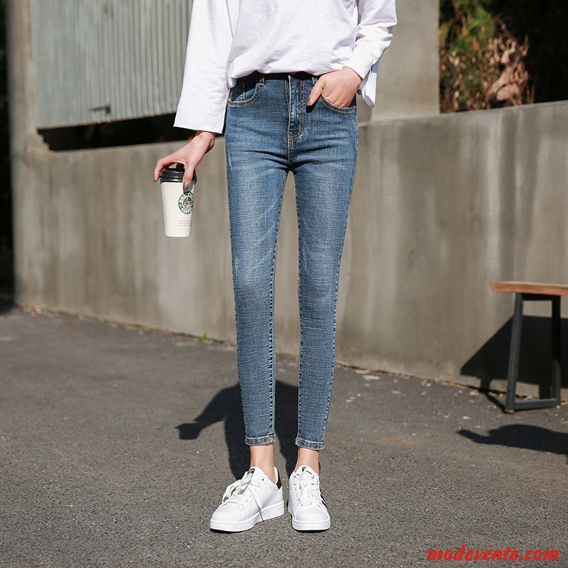 Jeans Femme Printemps Haute Cintrée Bord Moulant Maigre Collants Gris
