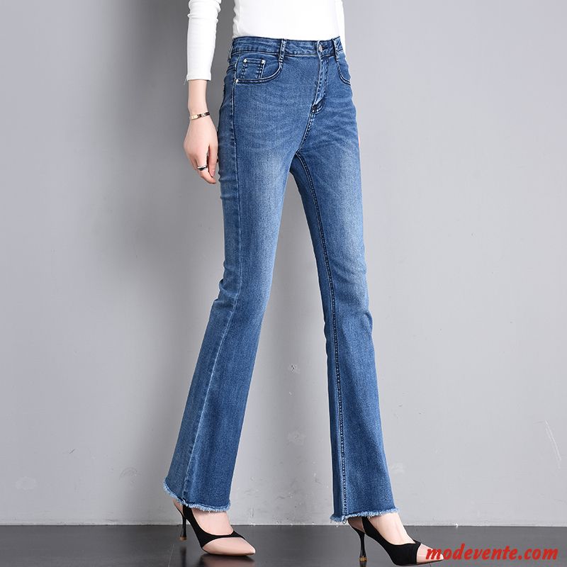 Jeans Femme Printemps Rétro Denim L'automne Évasé Slim Bleu