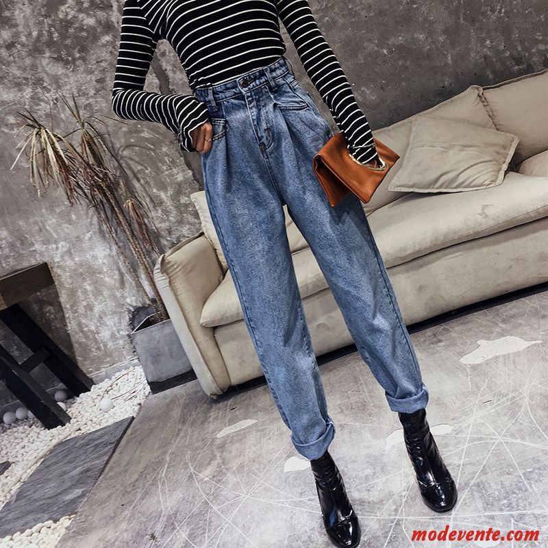 Jeans Femme Rétro Mince L'automne Haute Cintrée Baggy Printemps Bleu Clair