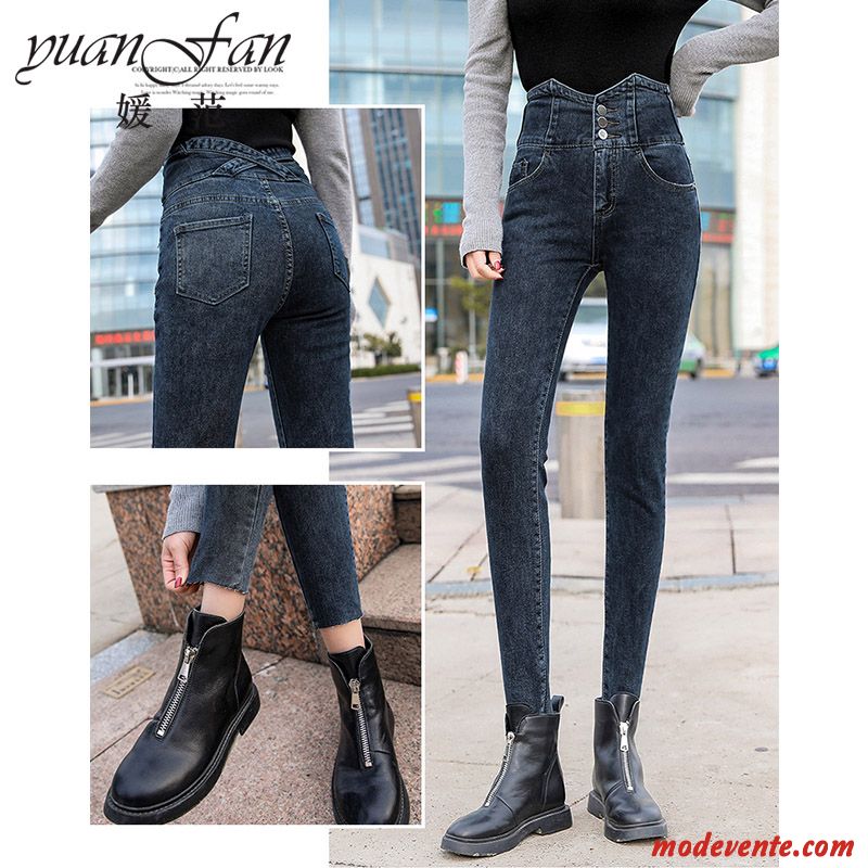 Jeans Femme Slim Haute Cintrée Mince Printemps Maigre Moulant Noir