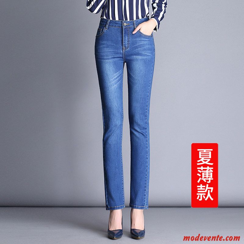 Jeans Femme Slim Jambe Droite Pantalon Extensible Grande Taille Baggy Bleu Foncé