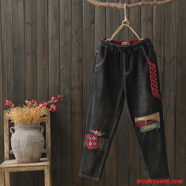 Jeans Femme Vintage Art Mince Harlan Pantalon Delavé Noir